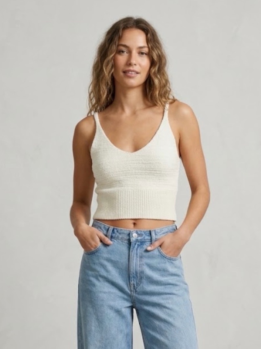 Altar'd State Cream Knit Cropped Tank Top